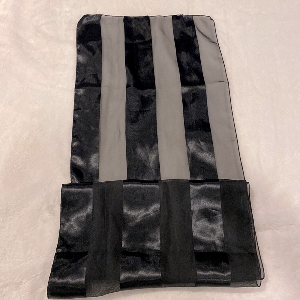 Neck scarf, black oblong, satin & sheer